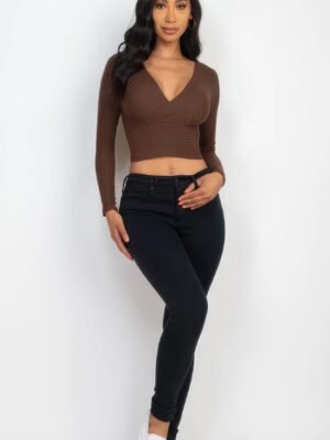 Ribbed Wrap Front Long Sleeve Top Ribbed Wrap Front Long Sleeve Top