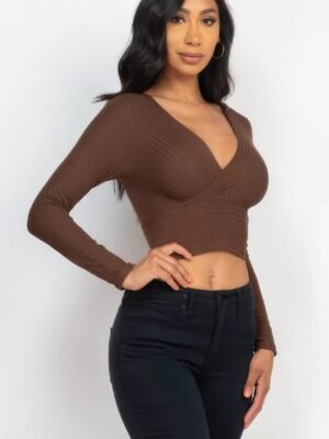 Ribbed Wrap Front Long Sleeve Top Ribbed Wrap Front Long Sleeve Top