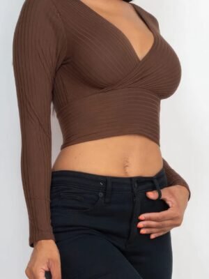Ribbed Wrap Front Long Sleeve Top Ribbed Wrap Front Long Sleeve Top