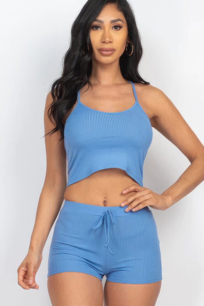 Ribbed crop cami top & shorts set
