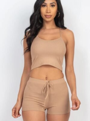 Ribbed Crop Cami Top & Shorts Set Ribbed Crop Cami Top & Shorts Set