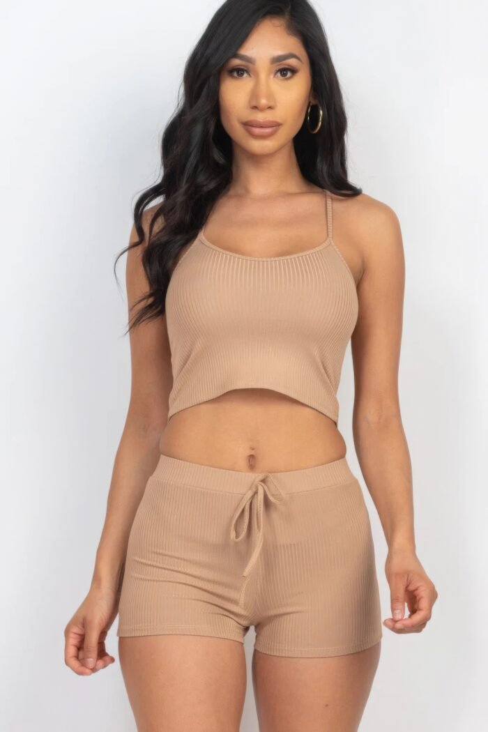 Ribbed crop cami top & shorts set