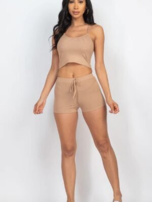 Ribbed Crop Cami Top & Shorts Set Ribbed Crop Cami Top & Shorts Set