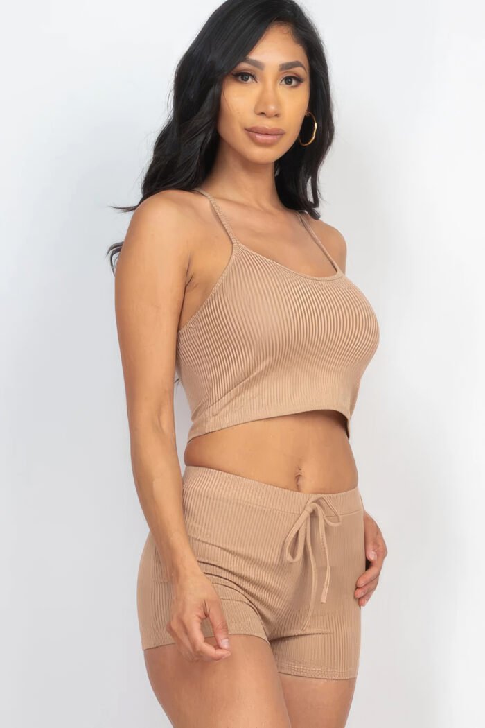 Ribbed crop cami top & shorts set