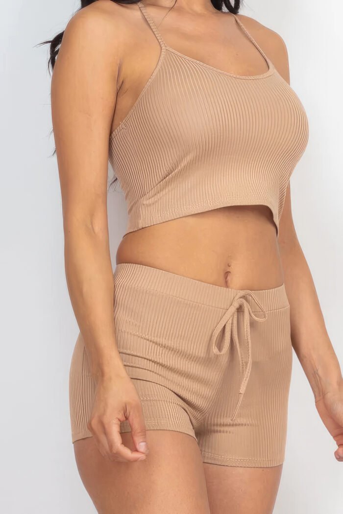 Ribbed crop cami top & shorts set