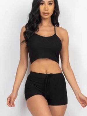 Ribbed Crop Cami Top & Shorts Set Ribbed Crop Cami Top & Shorts Set
