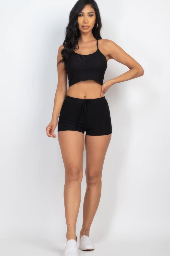Ribbed crop cami top & shorts set