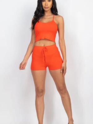 Ribbed Crop Cami Top & Shorts Set Ribbed Crop Cami Top & Shorts Set