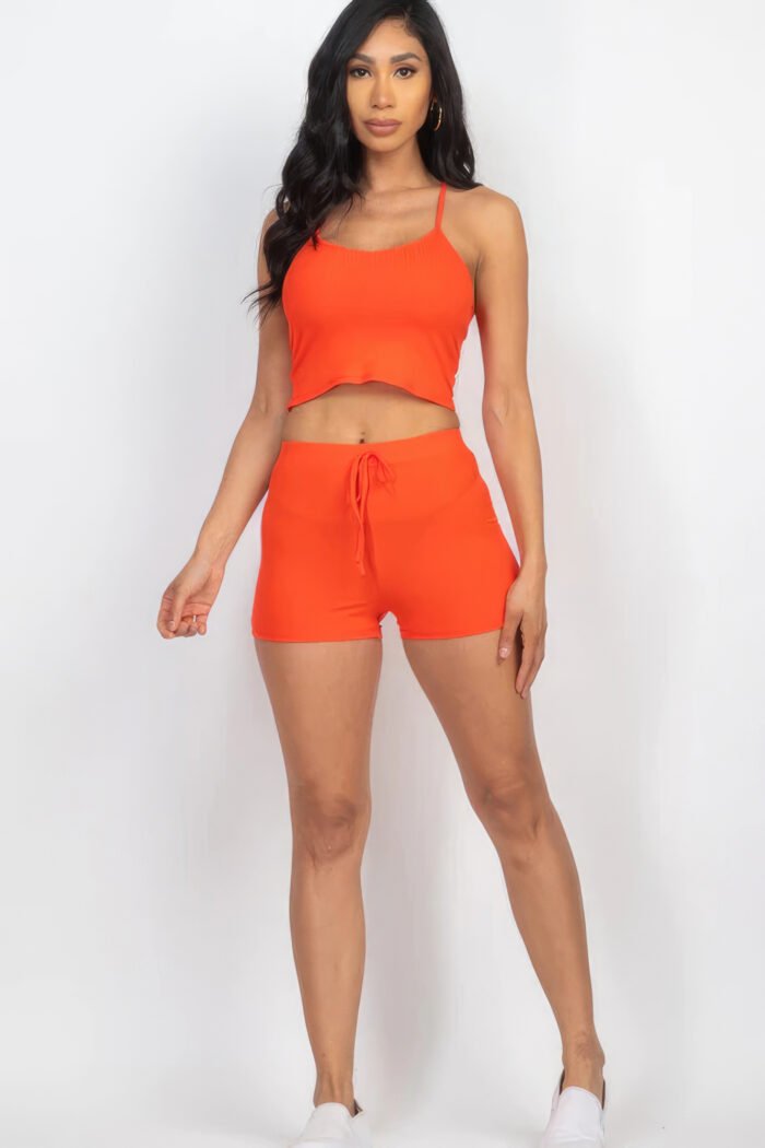 Ribbed crop cami top & shorts set