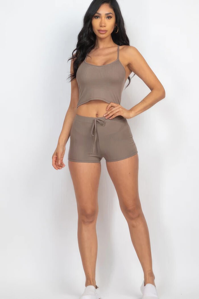 Ribbed crop cami top & shorts set