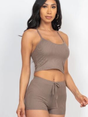 Ribbed Crop Cami Top & Shorts Set Ribbed Crop Cami Top & Shorts Set