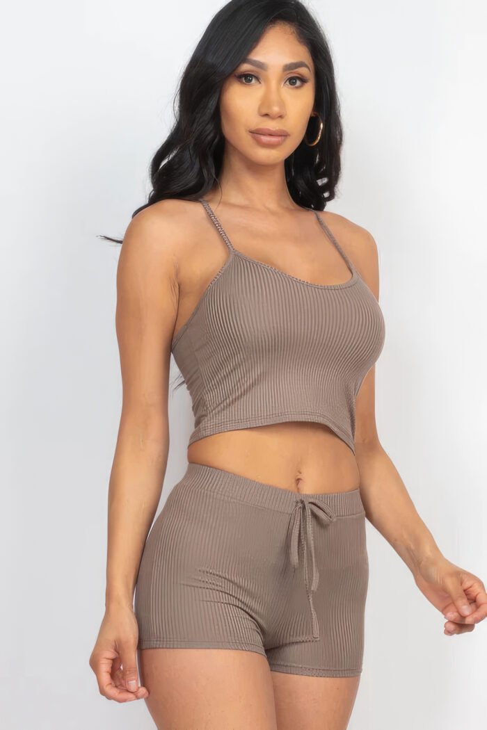 Ribbed crop cami top & shorts set