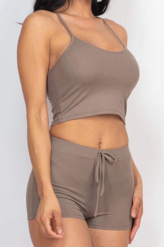 Ribbed crop cami top & shorts set