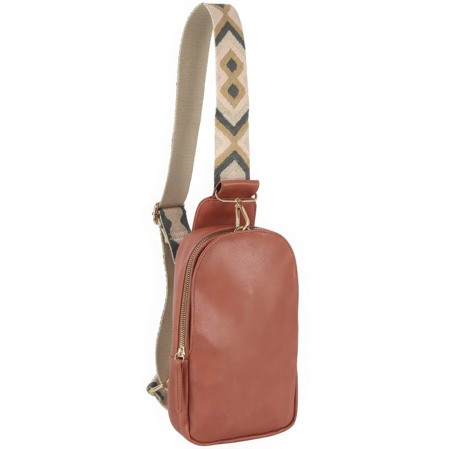 Smooth zipper sling crossbody with guitar strap