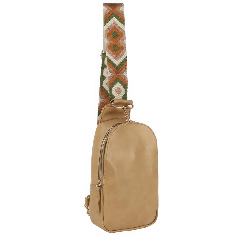 Smooth zipper sling crossbody with guitar strap