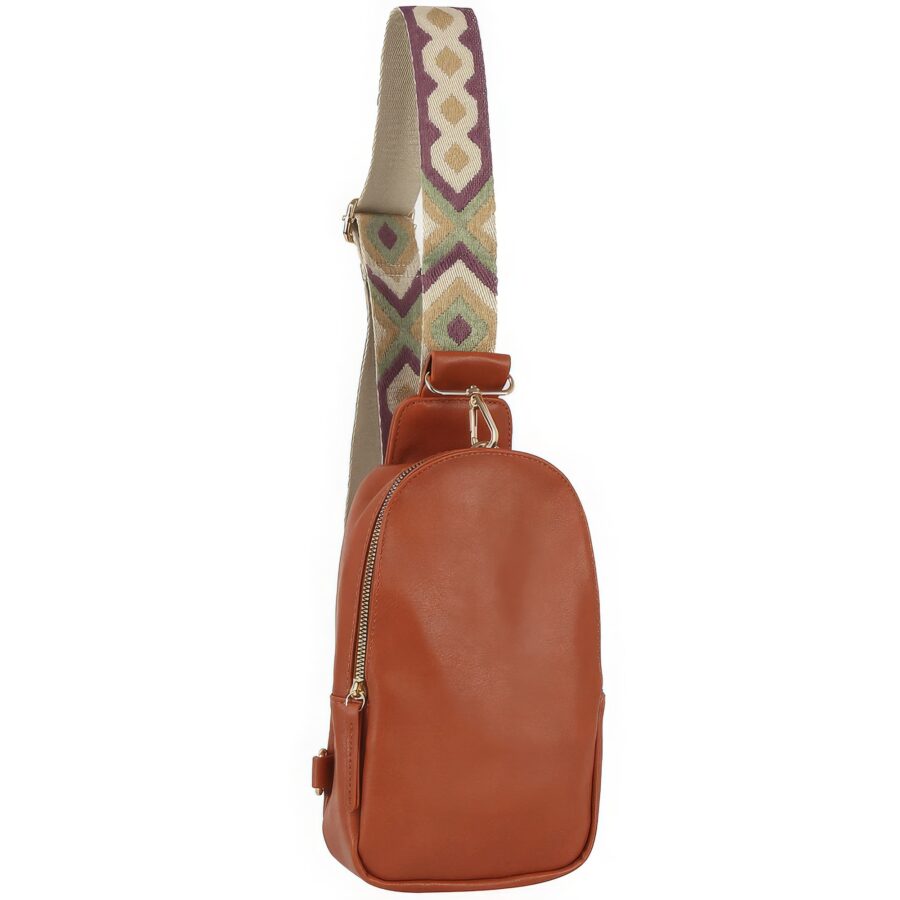 Smooth zipper sling crossbody with guitar strap