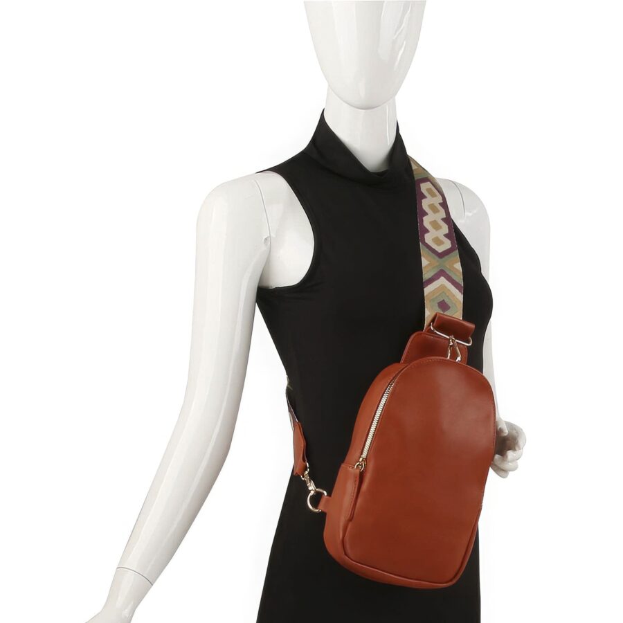 Smooth zipper sling crossbody with guitar strap