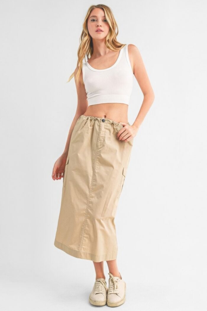 Cargo skirt with drawstring midi skirt