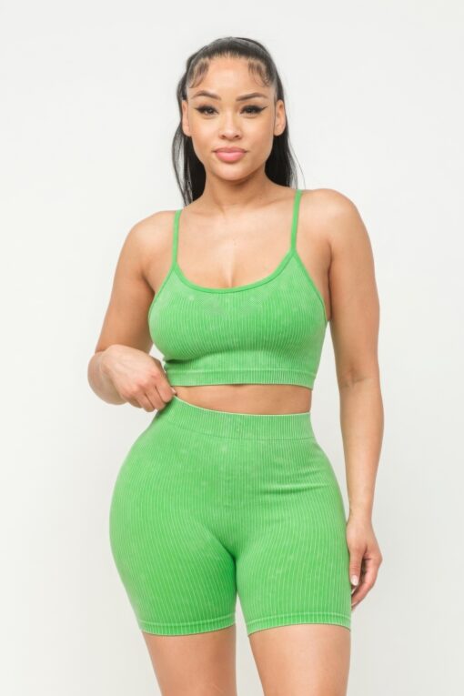 Washed Seamless Basic Tank Top And Shorts Set - Image 5
