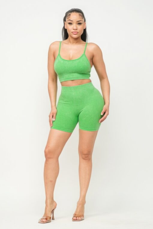 Washed Seamless Basic Tank Top And Shorts Set - Image 6