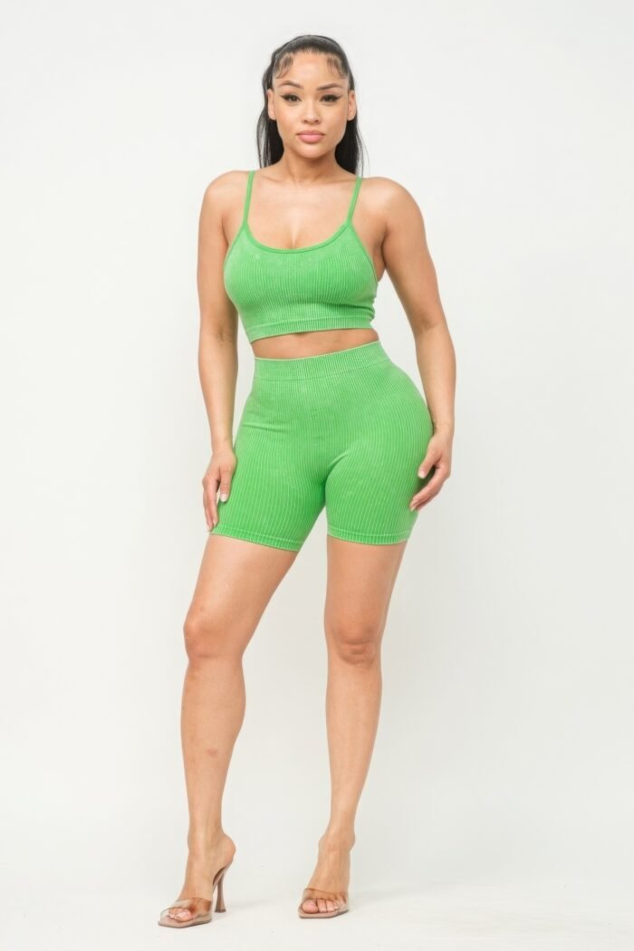 Washed seamless basic tank top and shorts set