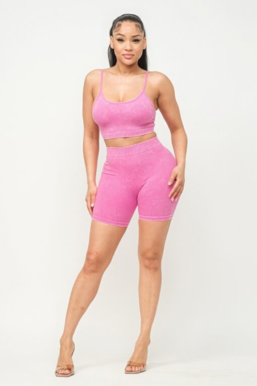 Washed Seamless Basic Tank Top And Shorts Set - Image 2