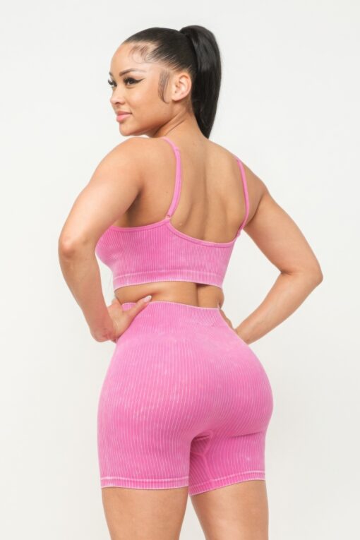 Washed Seamless Basic Tank Top And Shorts Set - Image 4