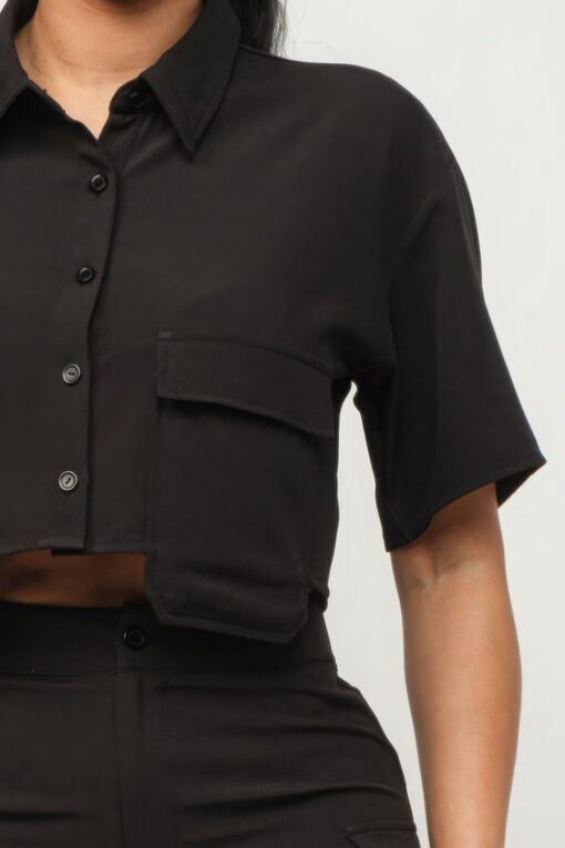 Front Button Down Side Pockets Top And Shorts Set - Image 9