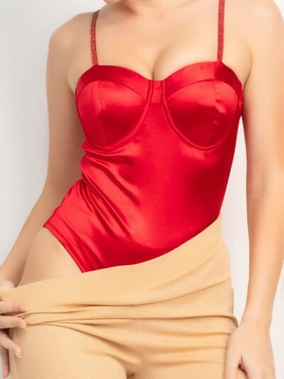 Rhinestone Strap Sweetheart Bodysuit Rhinestone Strap Sweetheart Bodysuit