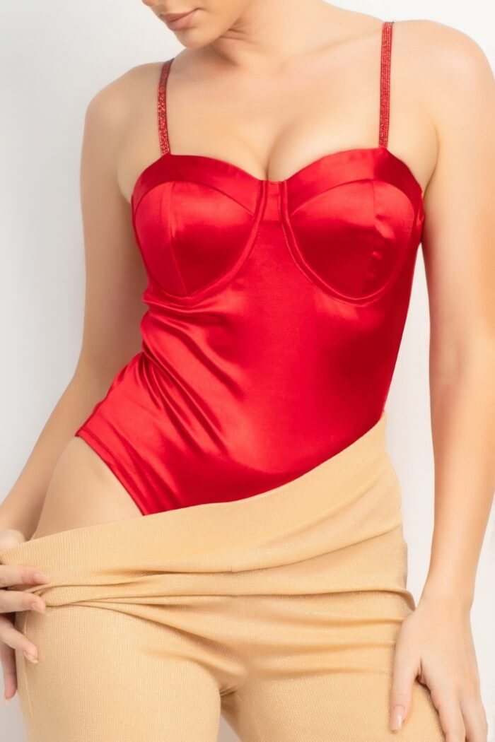 Rhinestone strap sweetheart bodysuit