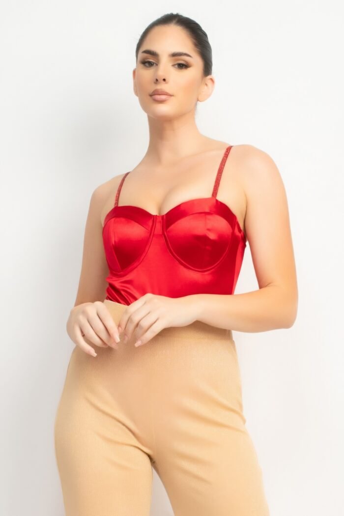 Rhinestone strap sweetheart bodysuit
