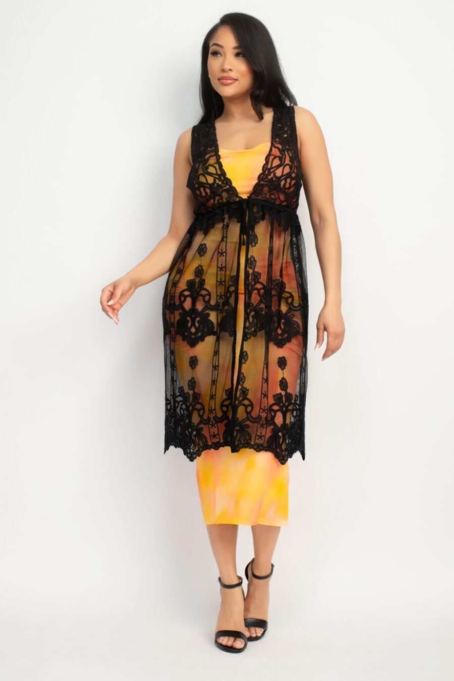 Sheer embroidered lace vest