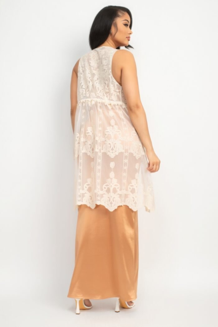 Sheer embroidered lace vest