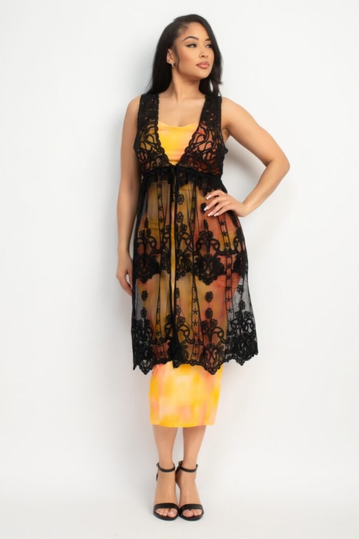 Sheer embroidered lace vest