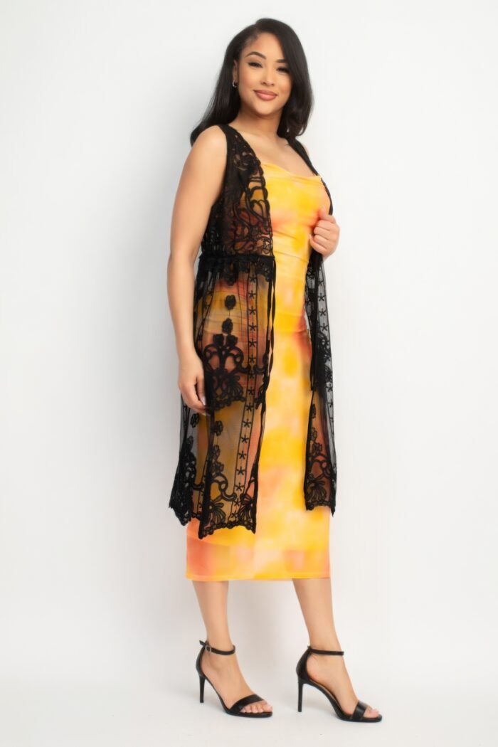 Sheer embroidered lace vest