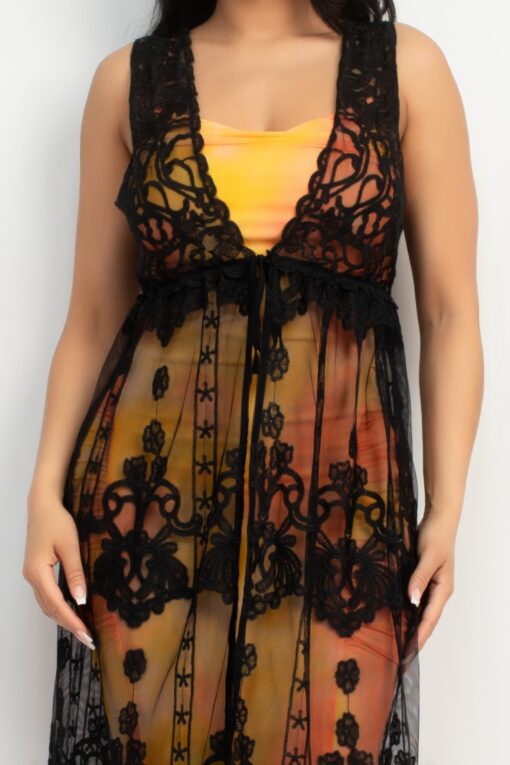 Sheer Embroidered Lace Vest - Image 9
