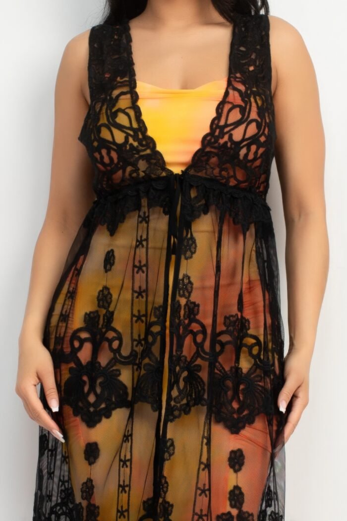 Sheer embroidered lace vest