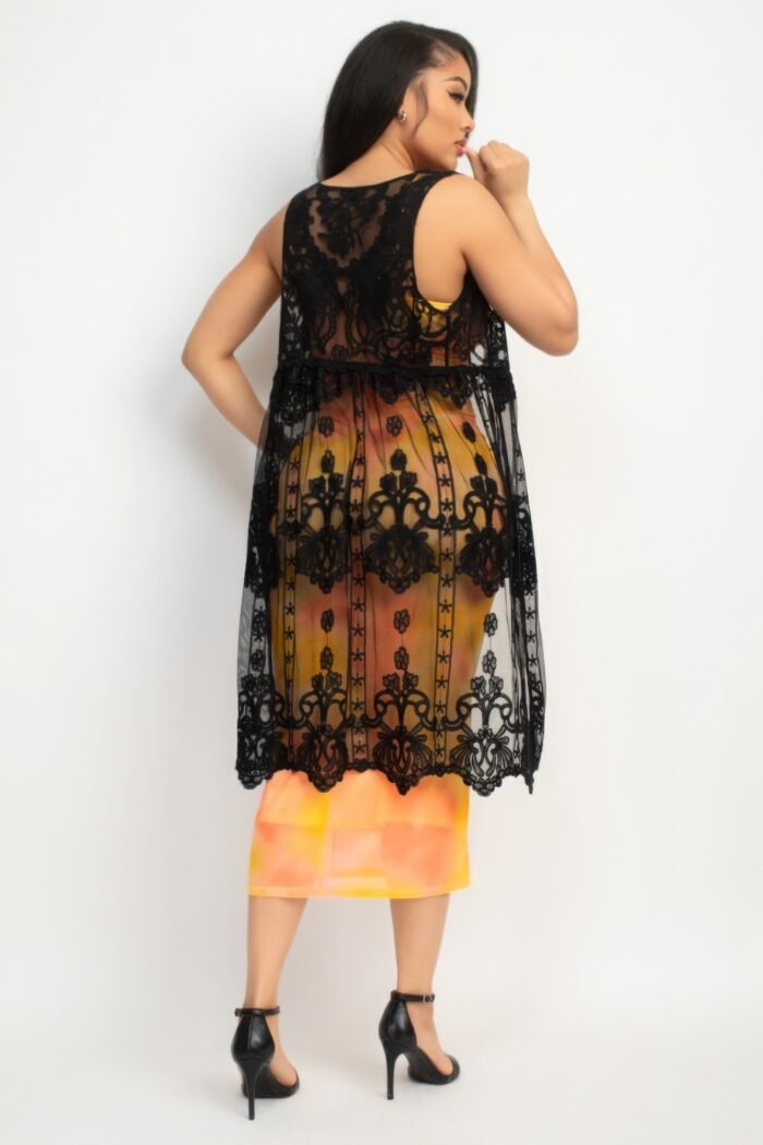 Sheer embroidered lace vest