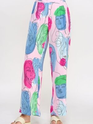 Printed Wide Leg Pant With Elastic Back