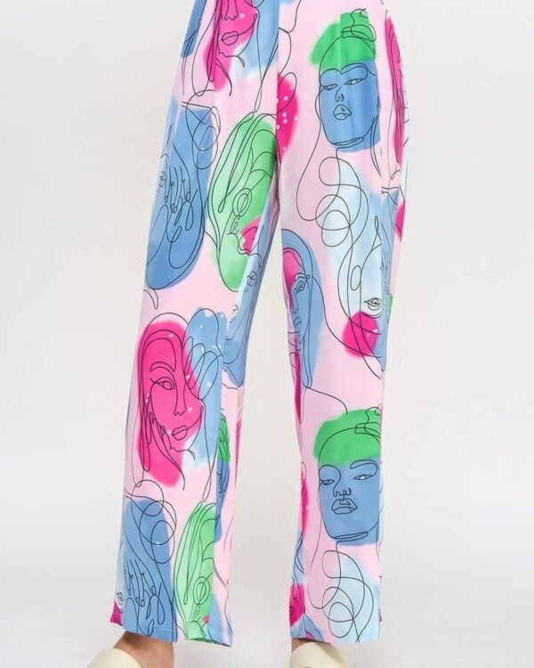 Printed Wide Leg Pant With Elastic Back