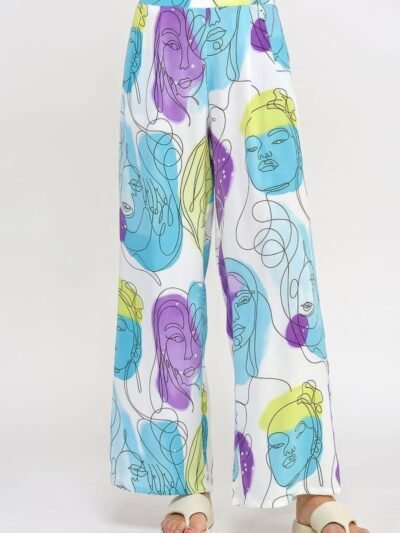 Printed Wide Leg Pant With Elastic Back