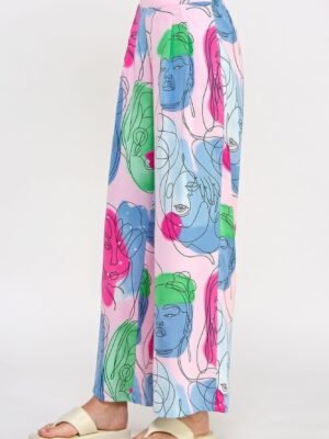 Printed Wide Leg Pant With Elastic Back
