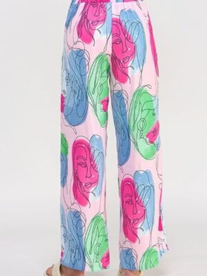 Printed Wide Leg Pant With Elastic Back