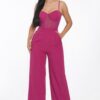Mesh Insert Cup Wide Leg Jumpsuit