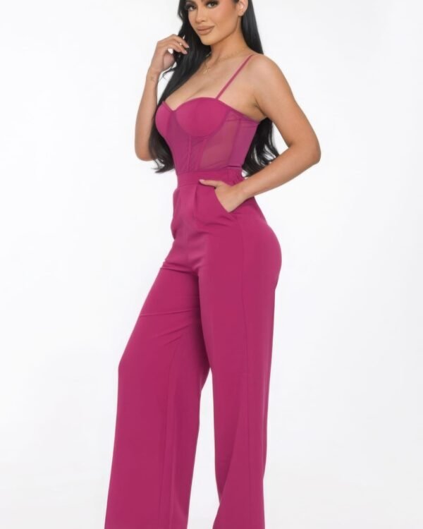 Mesh Insert Cup Wide Leg Jumpsuit