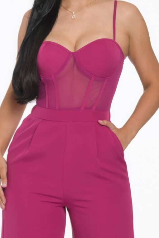 Mesh Insert Cup Wide Leg Jumpsuit - Image 3