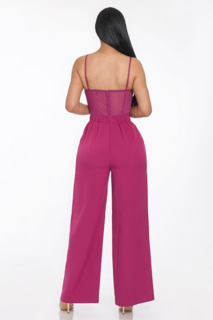 Mesh insert cup wide leg jumpsuit - image 4