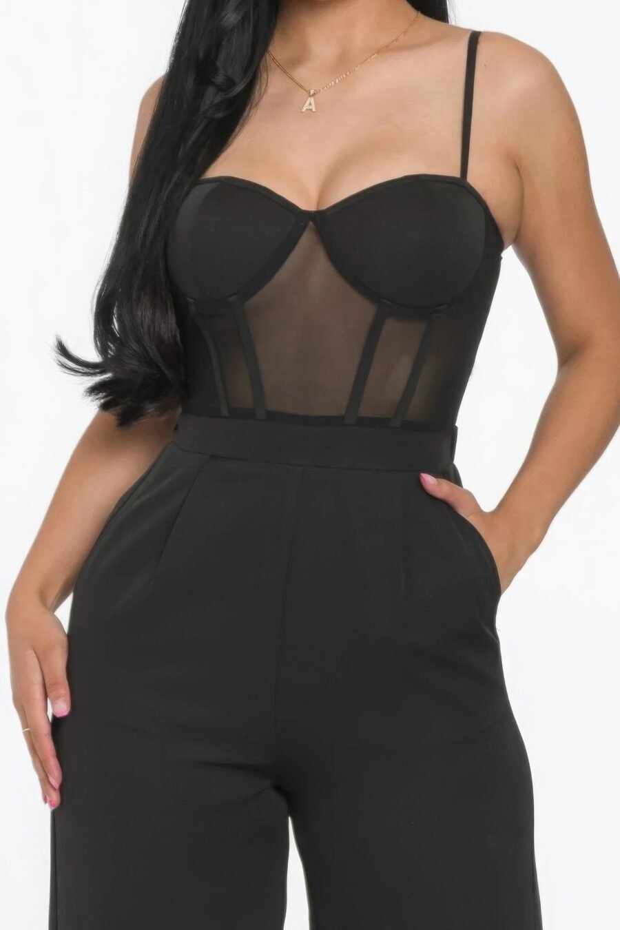 Mesh insert cup wide leg jumpsuit - image 7