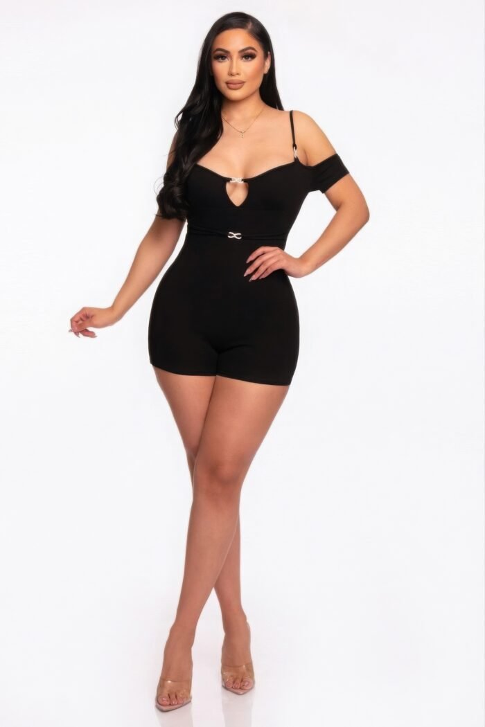 Infinity off-shoulder knitted rompers