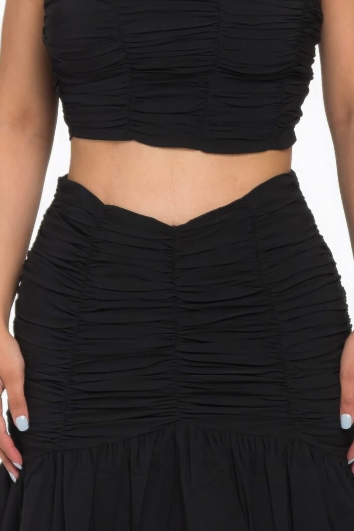 Ruffle ruched mini skirt set